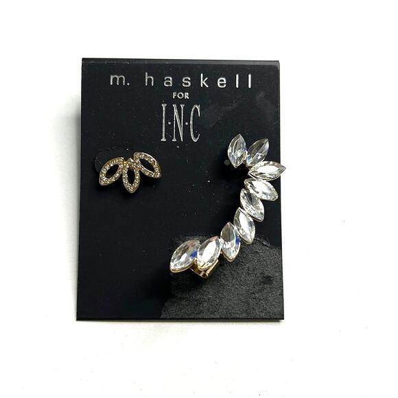INC International Concepts Gold & Silver Rhinestone Jeweled Earring & Ear Cuff - Picture 1 of 3